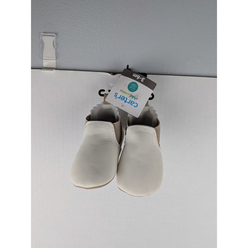 Carters Child of Mine Baby Shoes Cream Faux Leather Slip On Crib Shoes 3-6M